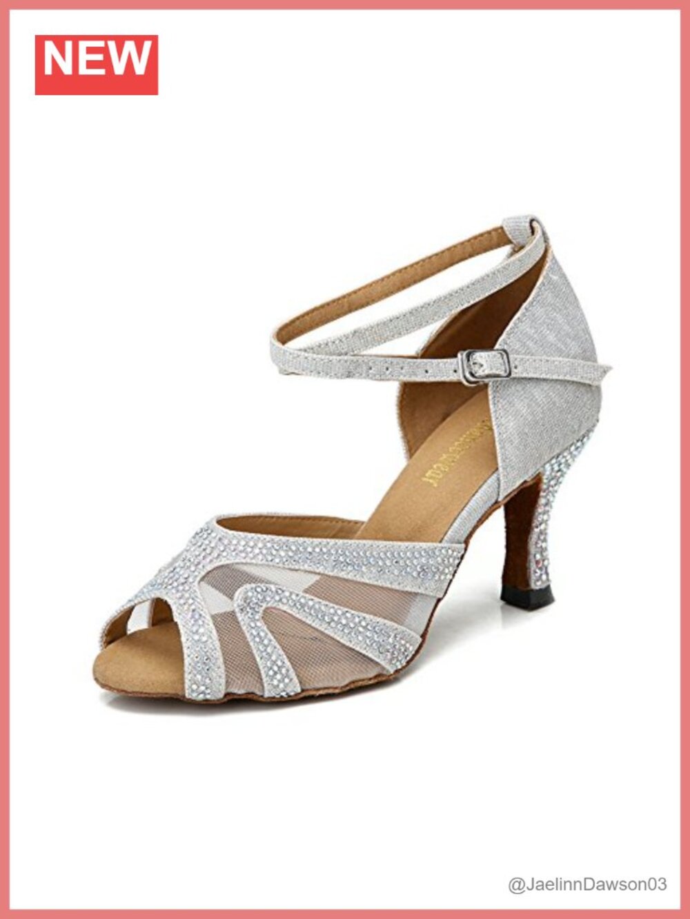 Rhinestone Ballroom Salsa Dance Shoes Suede Sole Low Heel Open Toe